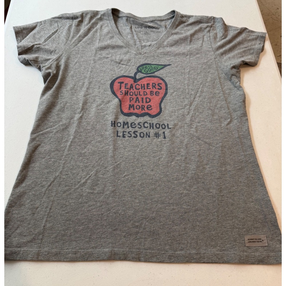 Life is Good Womens Gray Teachers Should Be Paid More V-Neck Crusher Tee Large